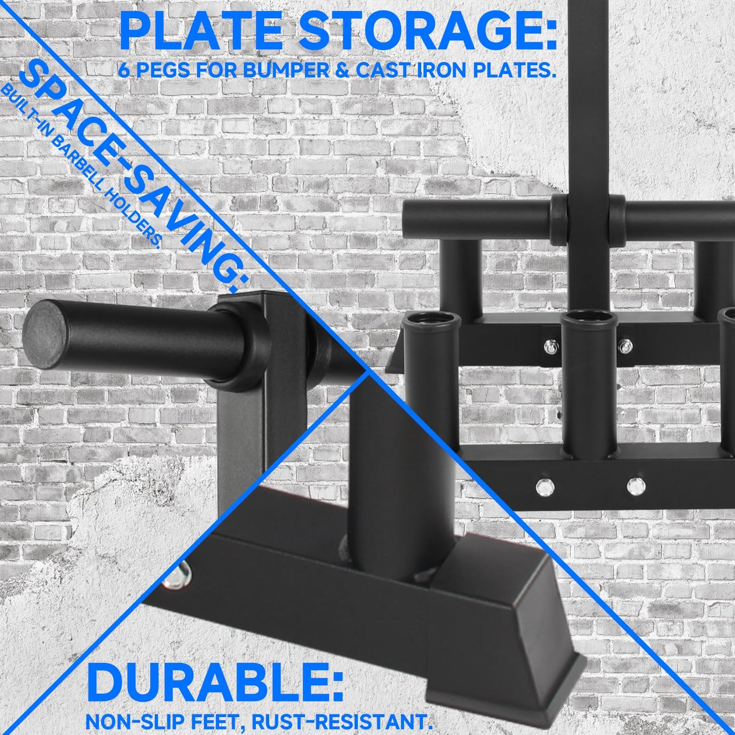 RICHUANG Olympic Weight Plate Rack for Bumper Plate Storage, 2 Inch Weight Plate Tree and Barbell Holder for Home Gym, 4-Pegs 6-Pegs Olympic Weight Tree, Capable of Holding Up to 880LB