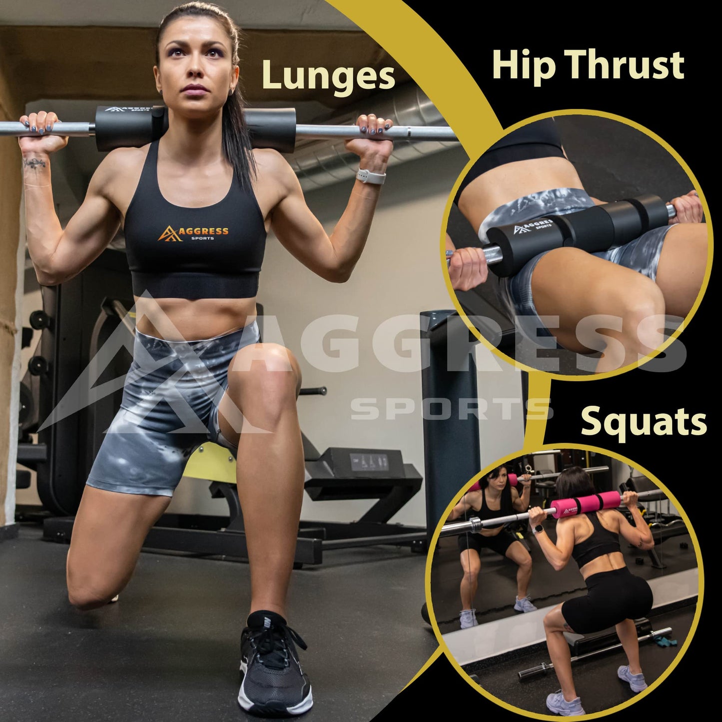 Premium Barbell Pad Set – Hip Thrust Pad & Squat Pad for Barbell Training – Gym Bar Pad Kit with Ankle Straps, Resistance Bands – Gym Equipment for Women
