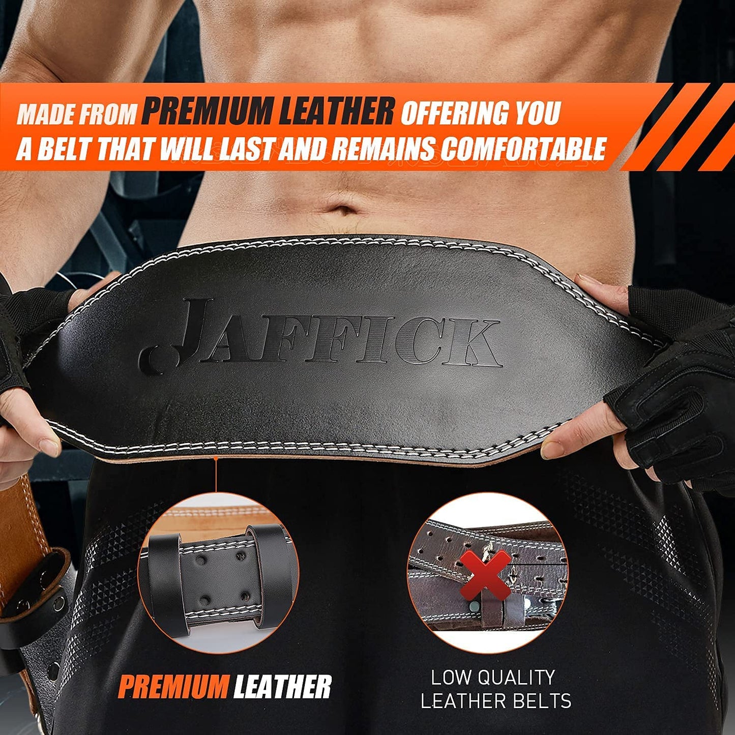 Genuine Leather Weight Lifting Belt for Men Gym Weight Belt Lumbar Back Support Powerlifting Weightlifting Heavy Duty Workout Training Strength Training Equipment 6-Inch BLACK