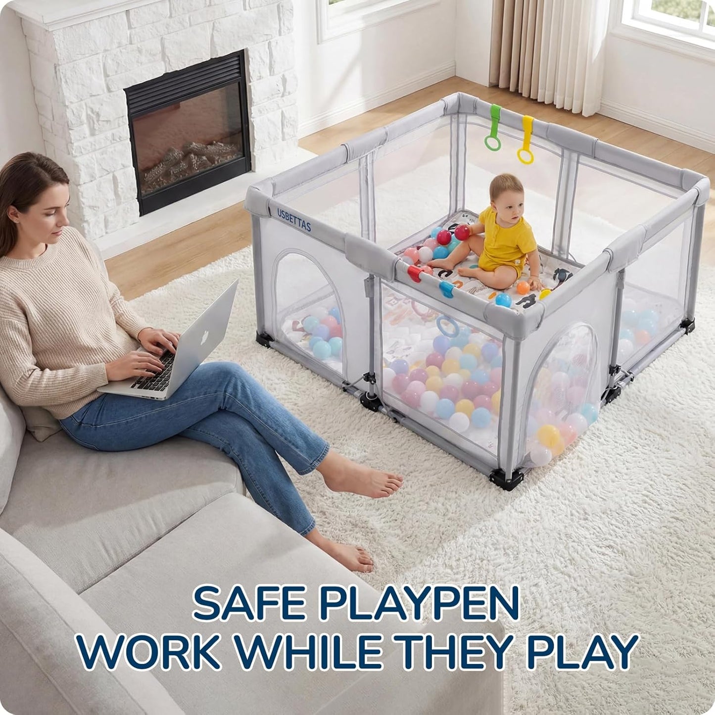 Skiennix Foldable Baby Playpen - Lightweight Portable Design with 1-Minute Setup | 50"x50" Light Gray Indoor/Outdoor Safety Yard