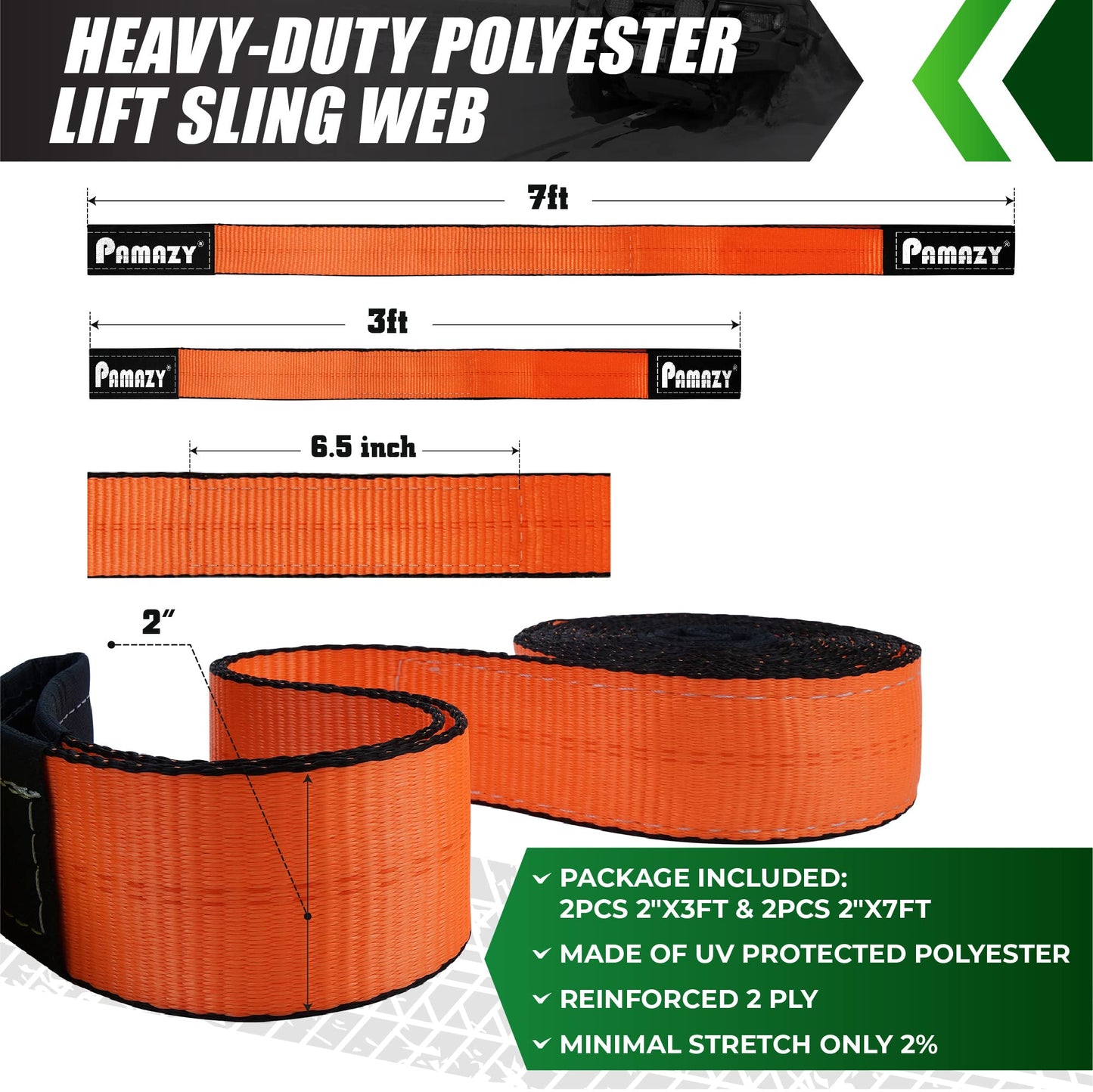 2PCS 2”x3FT & 2PCS 2”x7FT Supper Sturdy Lift Sling Straps, 18800 Pound Capacity Heavy Duty Eye-Eye Nylon Strap for Hoist, 2-Ply Polyester Rigging Straps, Tree Saver Recovery Straps Web Sling