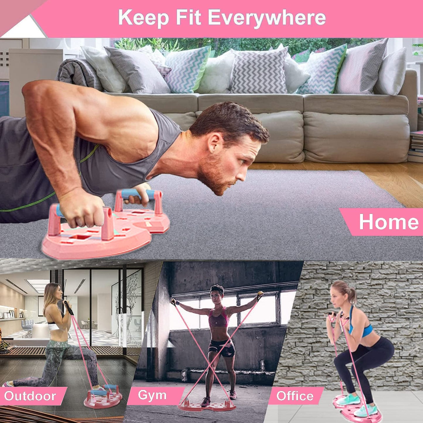 LALAHIGH Push Up Board,36 in 1 Home Gym Equipment with Ab Roller Wheel & Resistance Bands, Portable Foldable Workout Board for Full Body Strength Training Men Women,Gift for Boyfriend,Blue