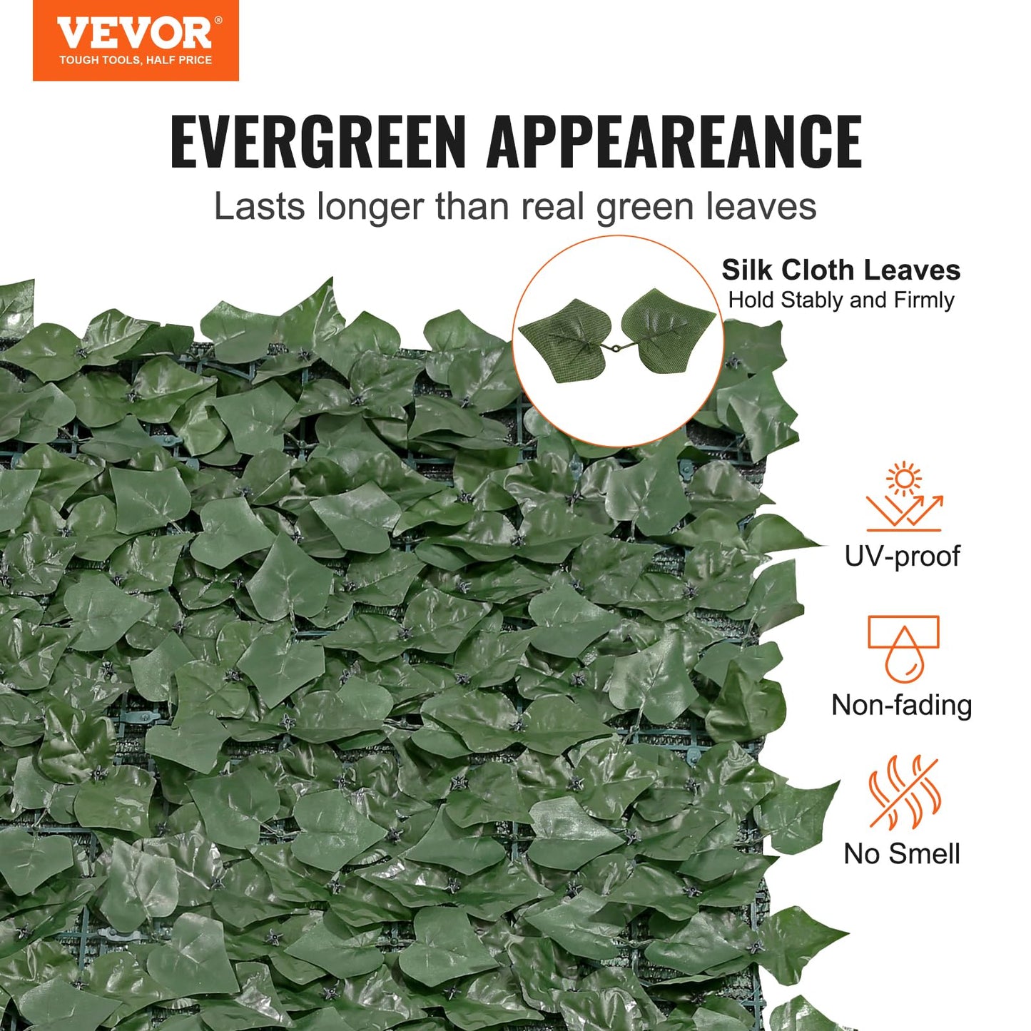 VEVOR Artificial Ivy Privacy Fence Screen, 59 x 118 in Faux Ivy Vine Leaf Hedges Fence, Greenery Privacy Fence with Mesh Cloth Backing, Green Wall Decoration for Outdoor Garden, Yard, Balcony