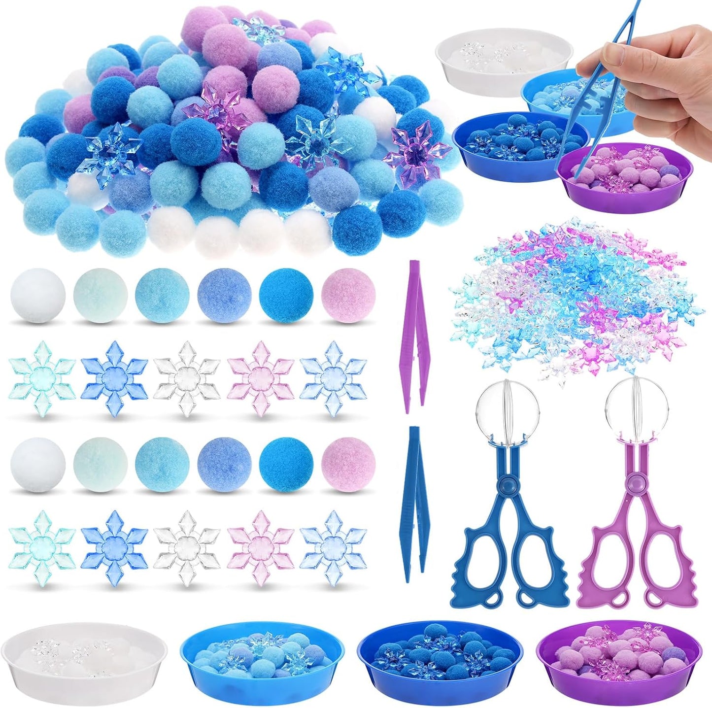 Skiennix Winter Sensory Bin - 208 Pcs Frozen Snowflake Counting & Sorting Filler for Kids