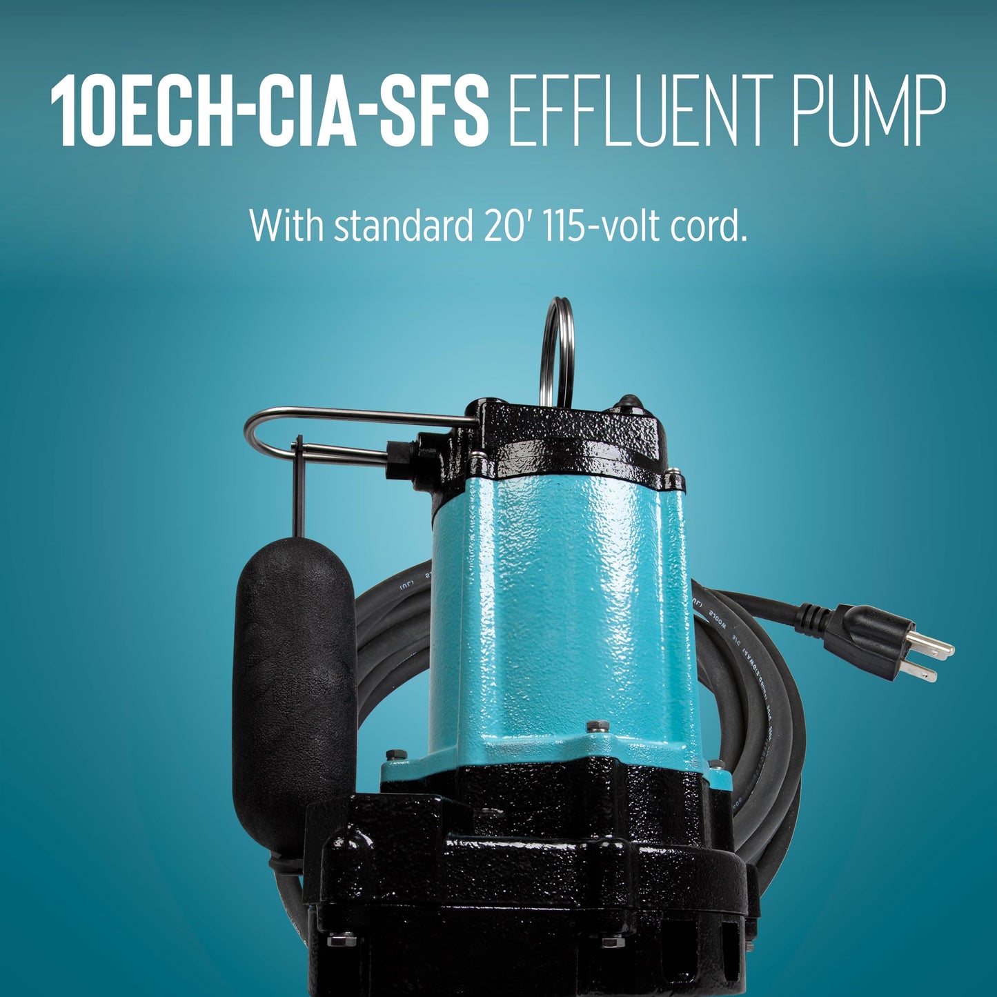 Little Giant 10ECH-CIA-SFS 115-Volt, 1/2 HP, 3600 GPH Automatic Submersible Cast Iron High Head Effluent Pump with Integral Snap-Action Float Switch and 20-Ft. Cord, Blue, 511623