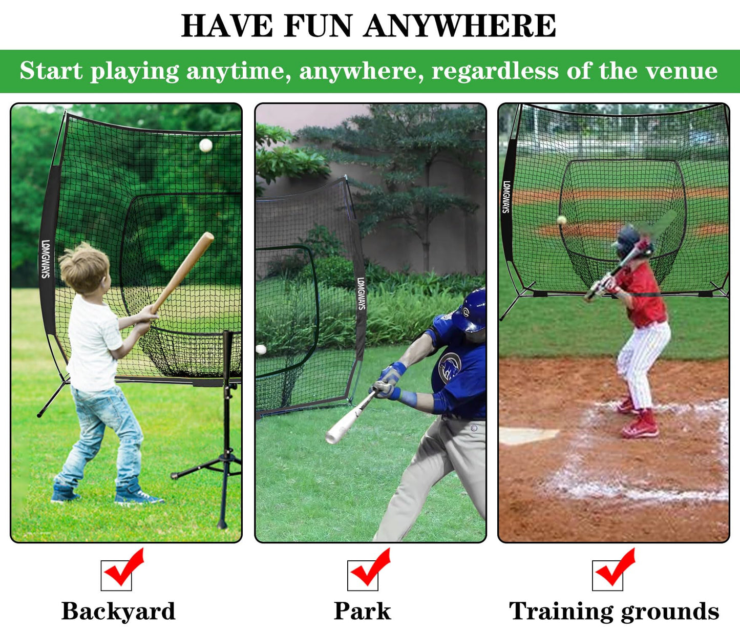 7'x7' Baseball Practice Net with Steel Frame for Batting, Hitting and Pitching, Portable Softball Net for Batting with Carrying Bag