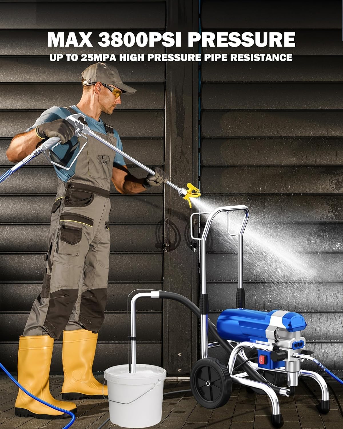 Airless Paint Sprayer, 1800W High Efficiency Electric Paint Sprayer, 3800PSI Cart Thinning-Free Airless Sprayer with Extension Rod and Wheels, for Home, Yard, Garden, Commercial Use