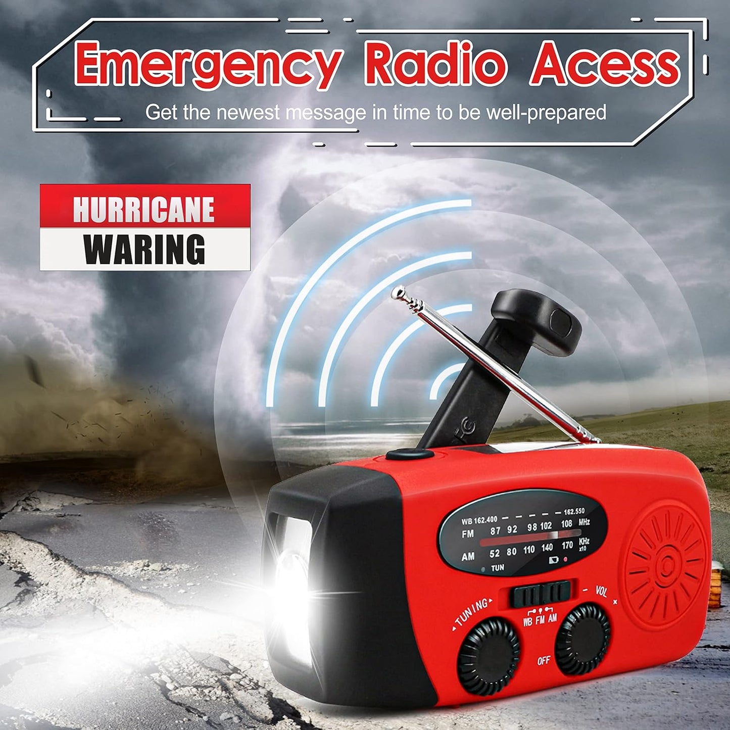 RunningSnail 2000mAh Emergency Hand Crank Radio With LED Flashlight For Emergency, AM/FM NOAA Portable Weather Radio
