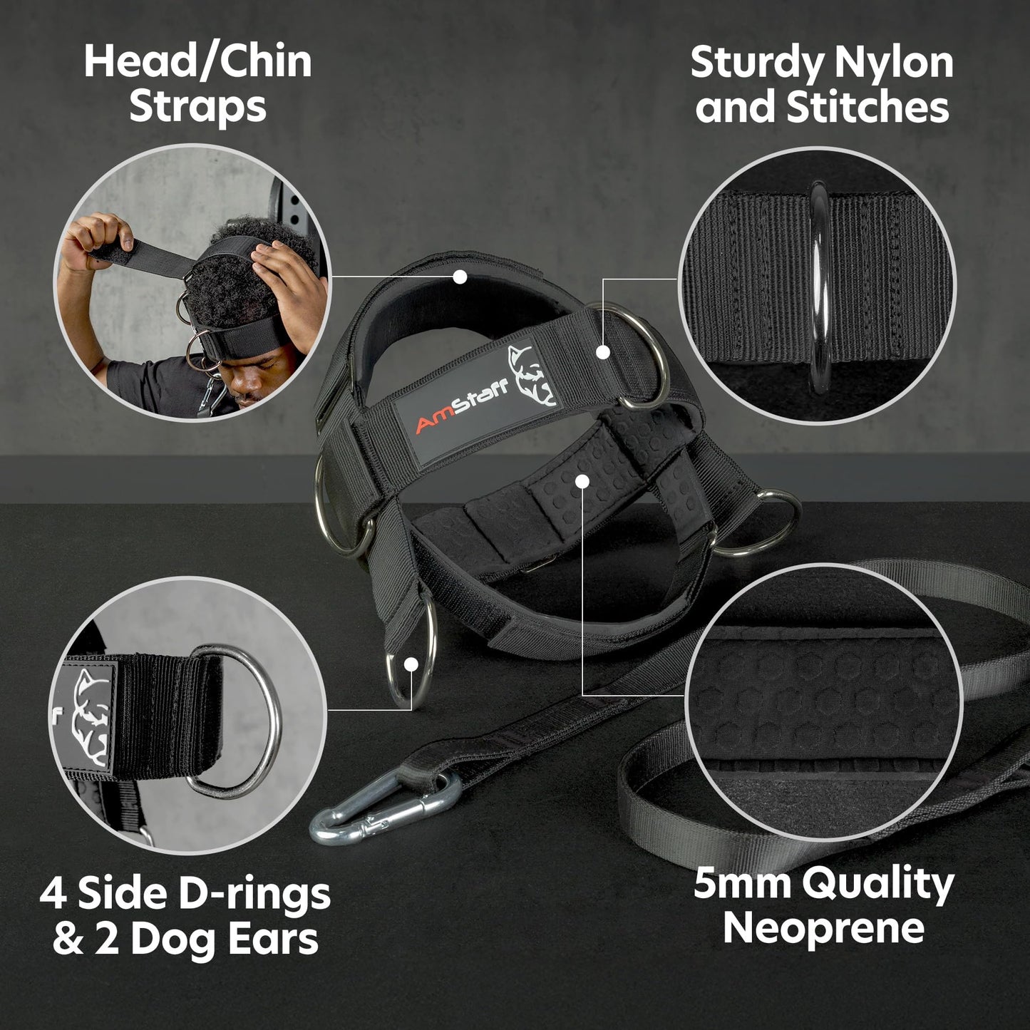 AmStaff Fitness Neck Harness for Weight Lifting – Adjustable Head & Chin Strap for Neck Strength, Muscle Building, Workout Training & Injury Recovery Support