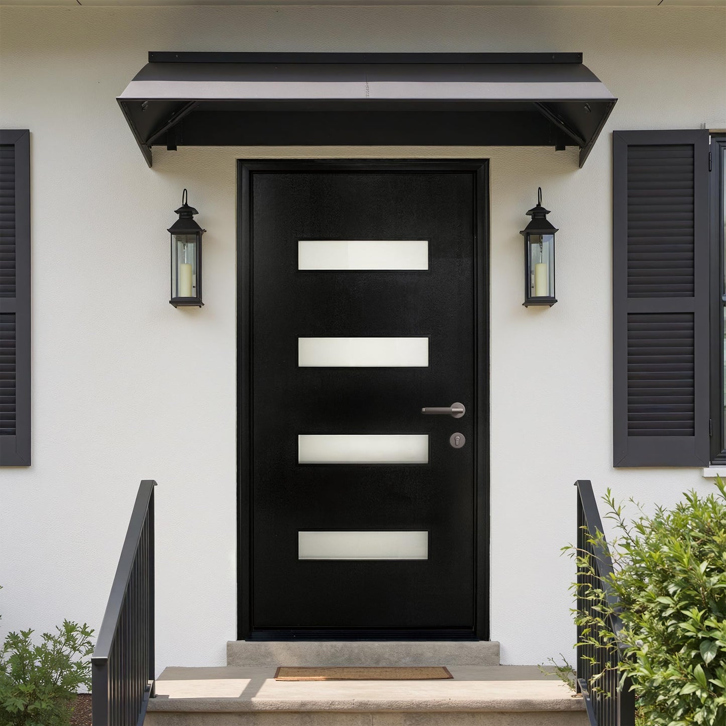 Casaphoria 36" x 80" Fiberglass Front Door with White 4-9/16" Vinyl Frame,Left Hand Inswing Exterior Door with Brickmould,Contemporary Wooden Grain Knock-Down Entry Door for Home Entrance, Black
