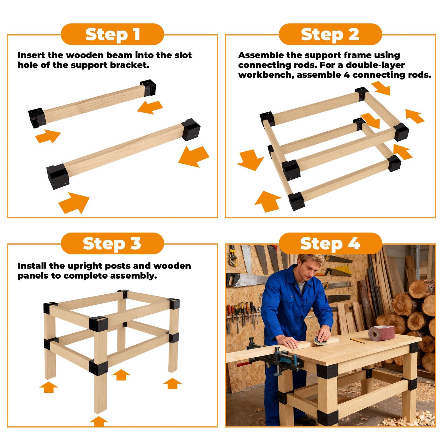 Heavy Duty Workbench Brackets Kit, 12 PCS 3-Way Right Angle Corner Braces for DIY 2''x4'' (Actual 1.5"x3.5") Wood, Steel Frame Building Plates for Workbench Table, Shelving, Garage Storage