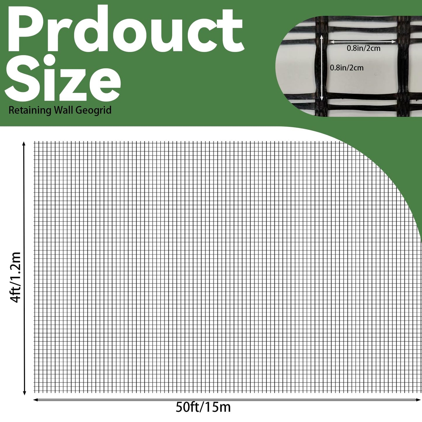 4ft x 50ft Fiberglass Geogrid for Retaining Walls, Bi-Directional 50kN Tensile Strength Geo Grid, 0.8" Mesh Soil Stabilization Fabric for Retaining Walls Up to 6 ft, Driveways & Ground Reinforcement
