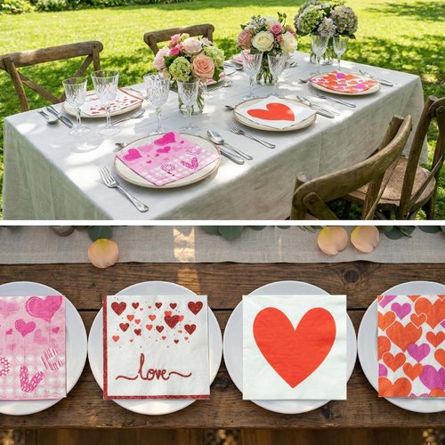40Pcs Happy Valentines Day Napkins, Party Supplies Disposable Lunch Napkins with Red and Pink Love Heart Design for Valentines Parties, Weddings, Anniversaries, and Romantic Dinners