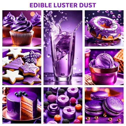 Cherrysea Luster Dust Edible Shimmer Powder - 15g Food Grade Cake & Cocktail Coloring | Purple