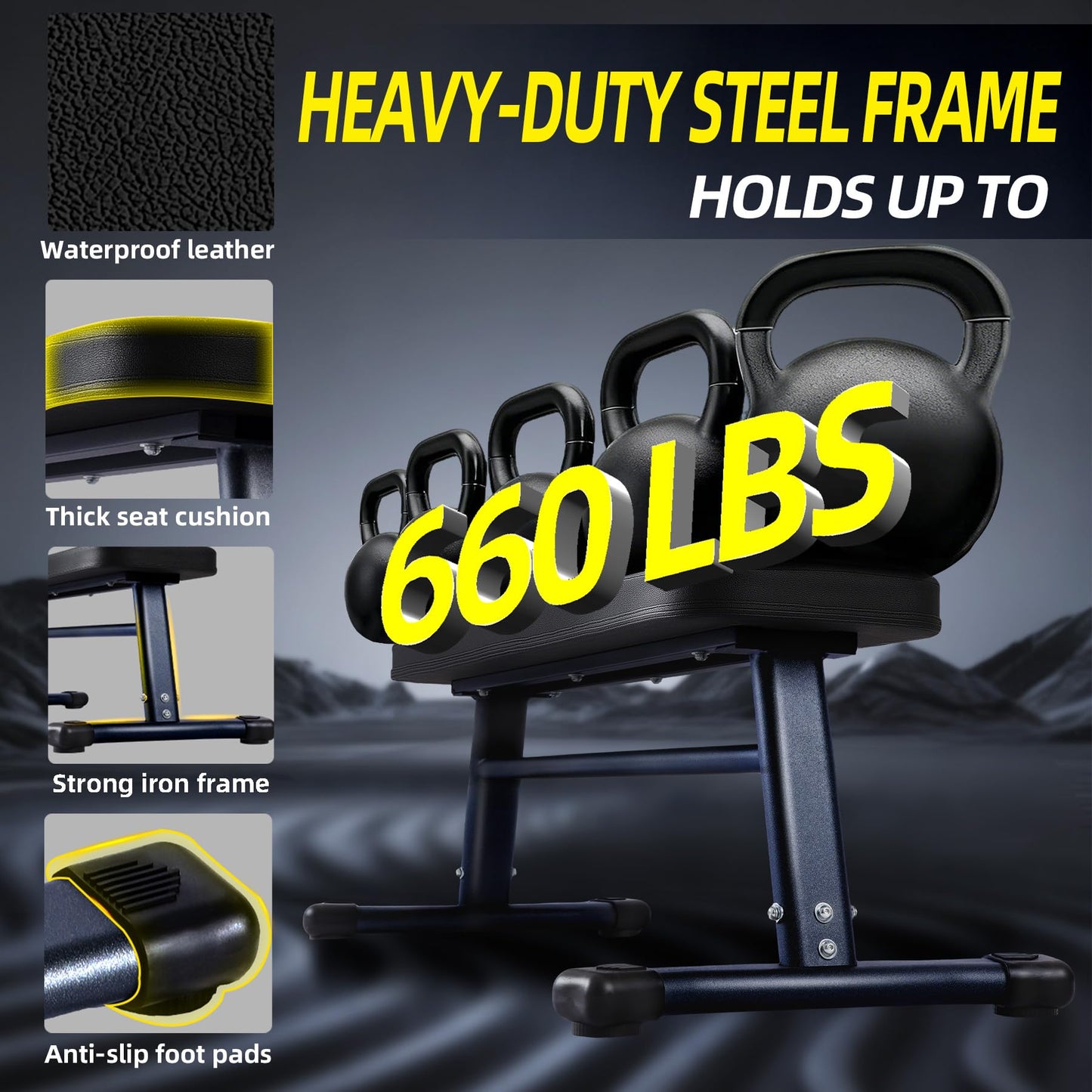 HEMERIS Flat Weight Bench 43 Inch, 2.4 Inch Thick Pad Workout Bench 660 LBS Bench Press Exercise Equipment for Home Gym Strength Weight Training(Black)