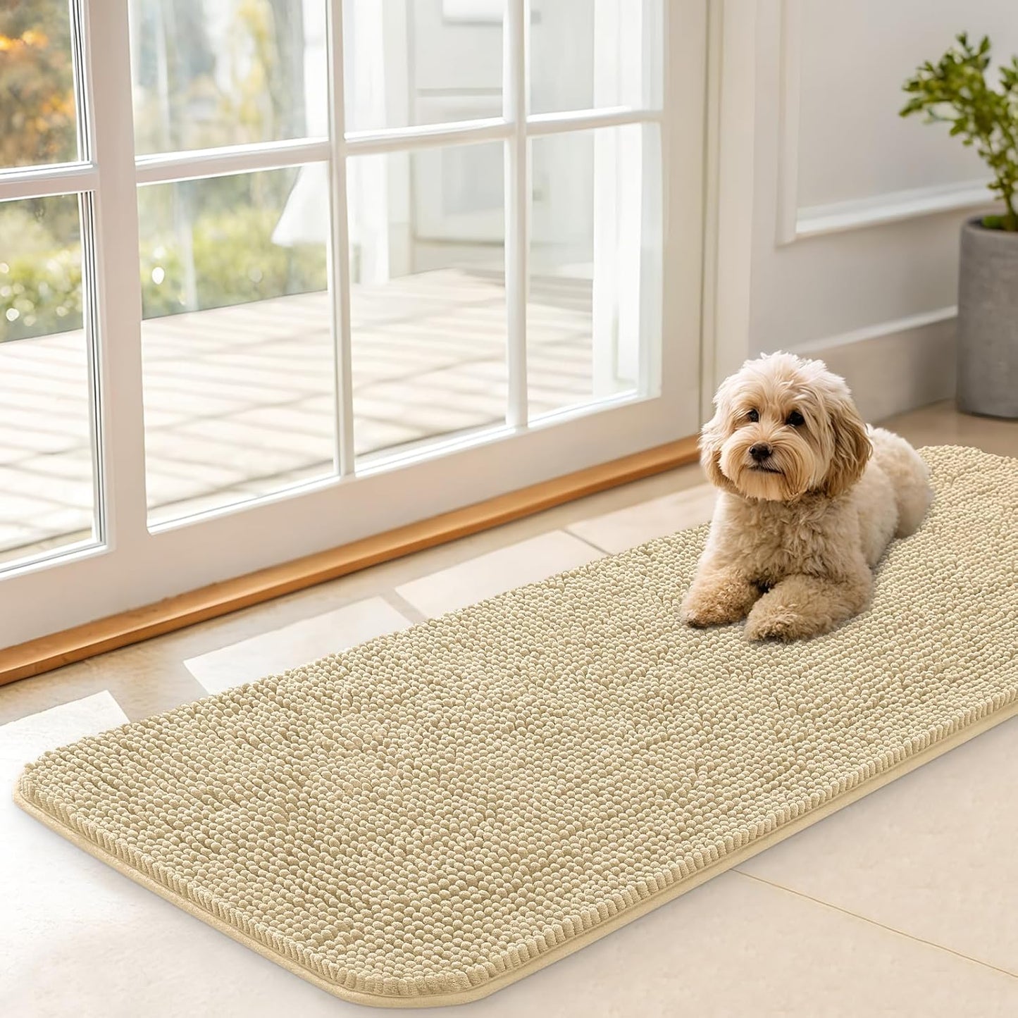 OLANLY Dog Door Mat - Absorbent Non-Slip Chenille Mat for Muddy Paws | 47x17 Inches, Quick Dry, Indoor Use