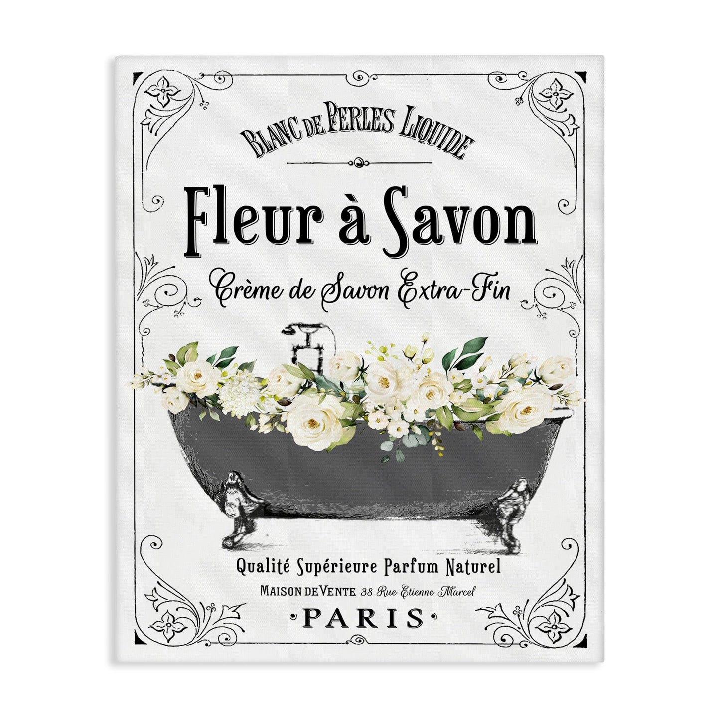 Stupell Industries 'Fleur a Savon Vintage Parisian Bathroom Floral Tub', Canvas Art, 16 x 20 Inches, Easy to Hang and Sturdy, Made in USA, by Lettered and Lined