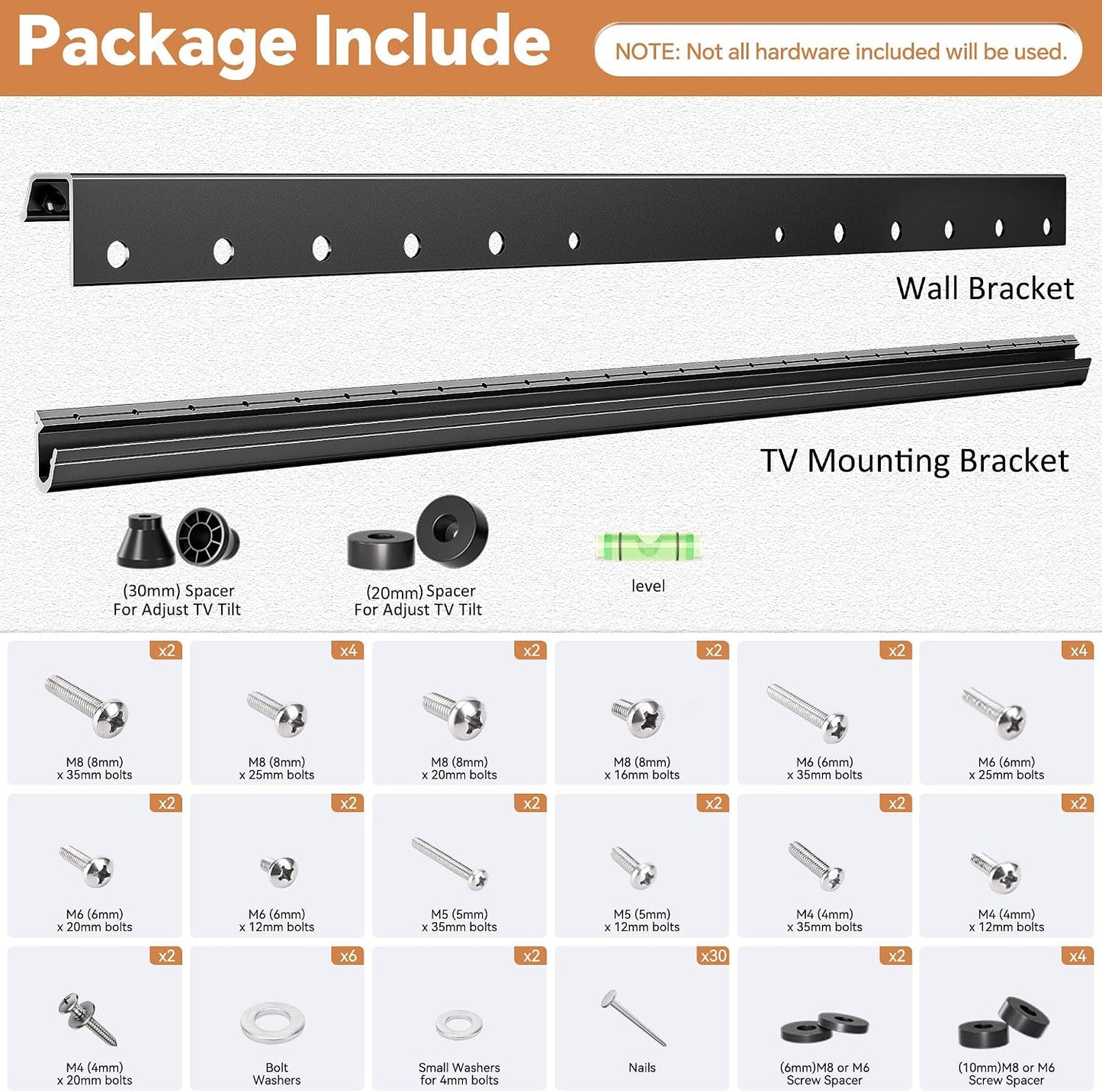 Antimbee 32-75 Inch 600x400mm 150lbs, 5, Studless Drywall TV Wall Mount, No Stud No Drill TV Bracket Hanger for TVs