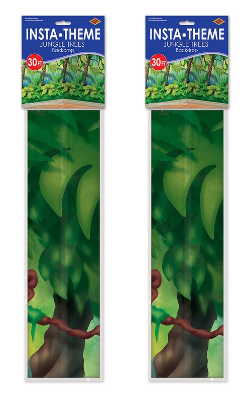 Beistle Jungle Trees Wall Backdrops, 4’ x 30’, 2 Pack – Photo Backdrop, Easy to Adhere Wall Covering, Tropical Party Decorations, Jungle Party Decorations, Greenery Backdrop, Party Decor