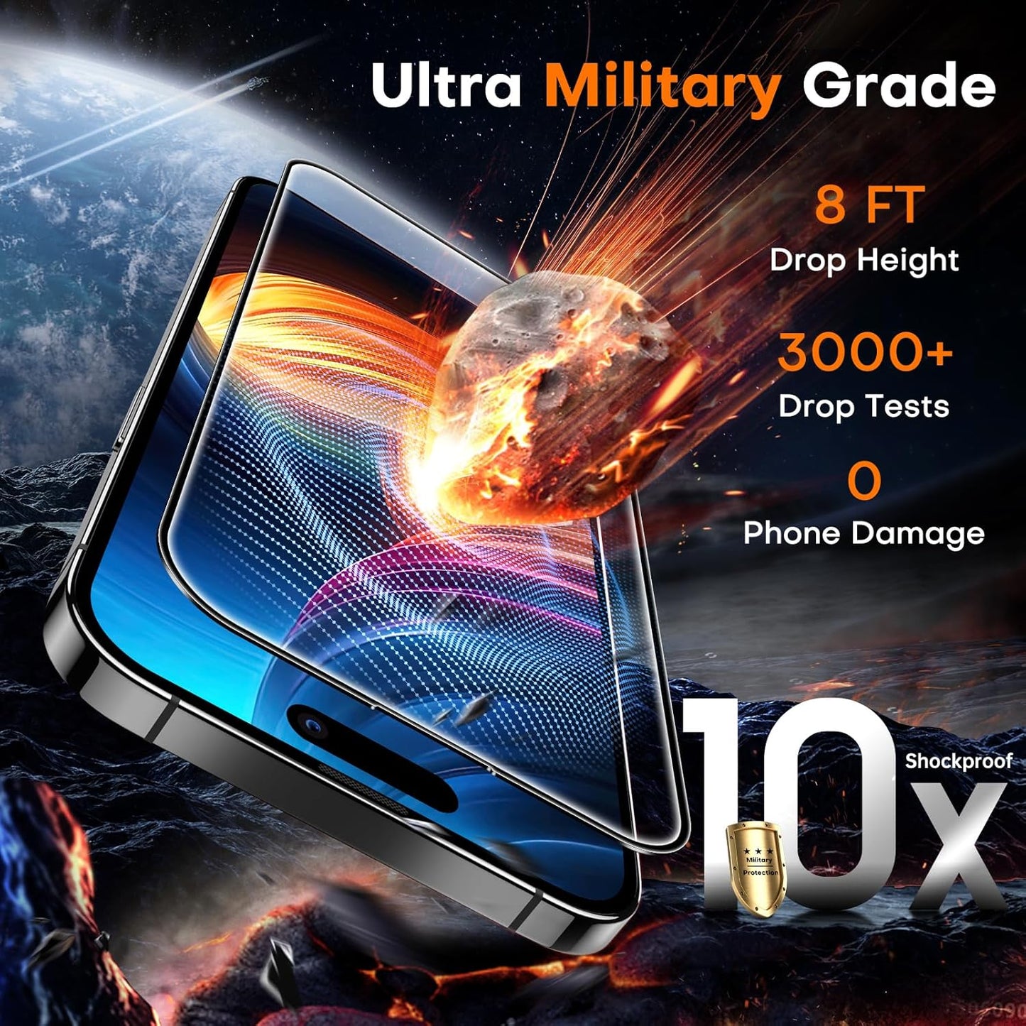 16 9H 2 Pack TOCOL for iPhone Screen Protector, Full Coverage Hardness Easy Installation Military Grade Shatterproof HD