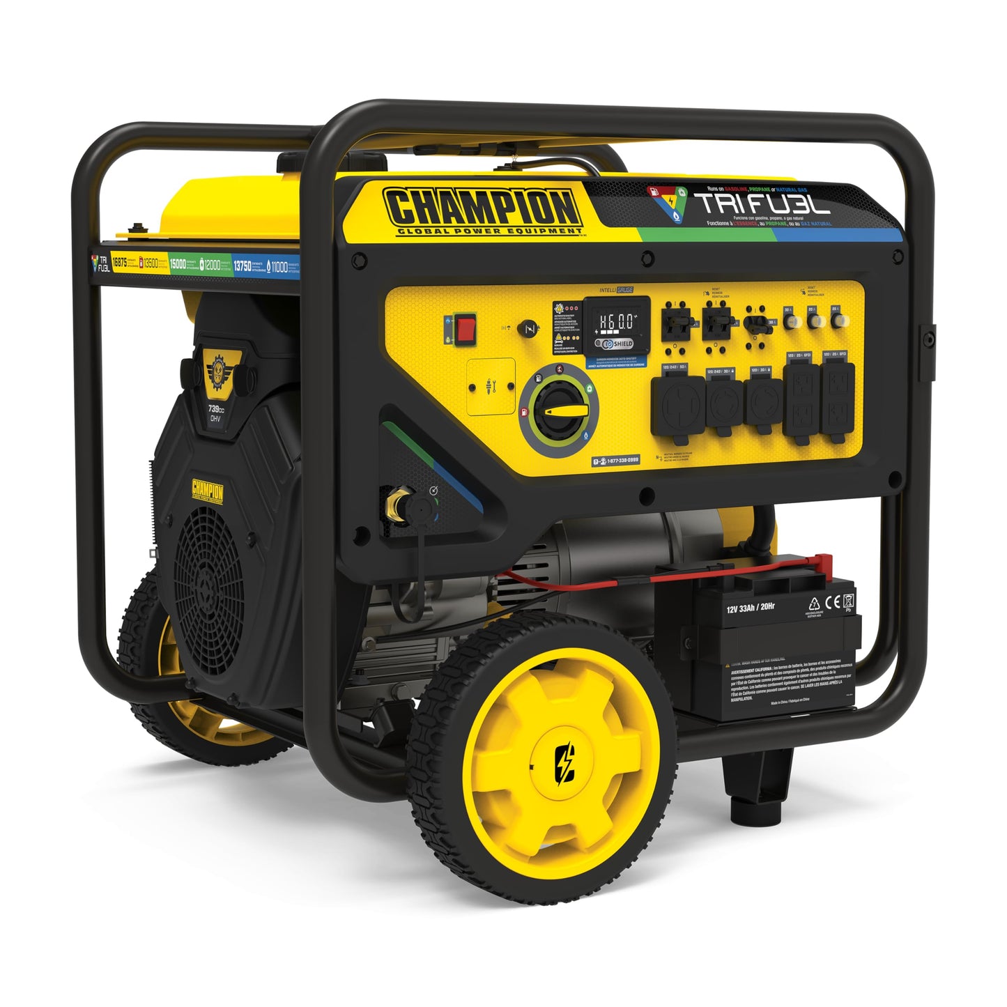 Champion Power Equipment 16,875-Watt Electric Start Tri Fuel Home Backup Portable Generator, Free 3-Year Warranty
