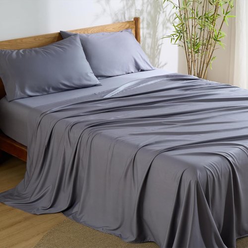 Bedsure Cooling Sheets - Breathable Viscose Bamboo Bed Set for Full Size | Deep Pocket Dark Grey