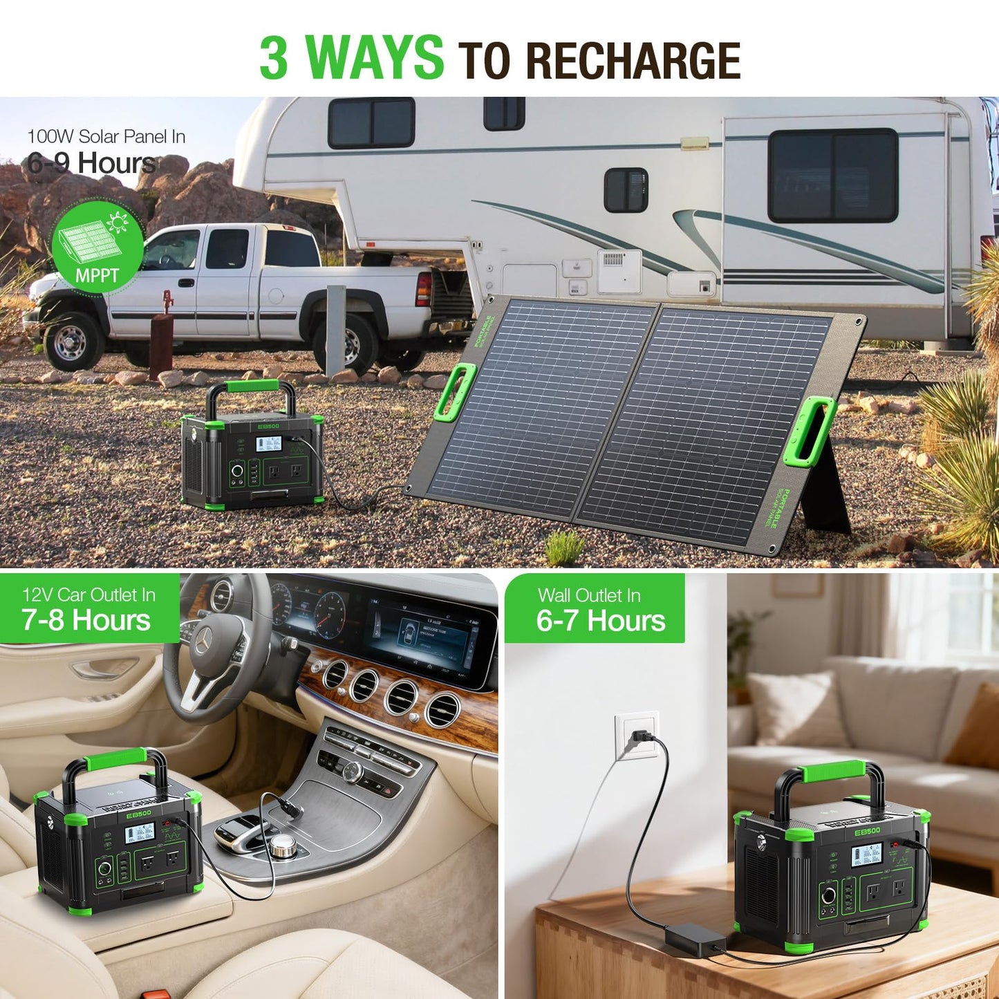 500W Portable Power Station, 519.48Wh Outdoor Solar Generator Backup Battery Pack with 2 AC Outlets, 500W (Peak 1000W) 10-Port Powerhouse for RV/Van Camping Fishing Climbing Road Home Emergency