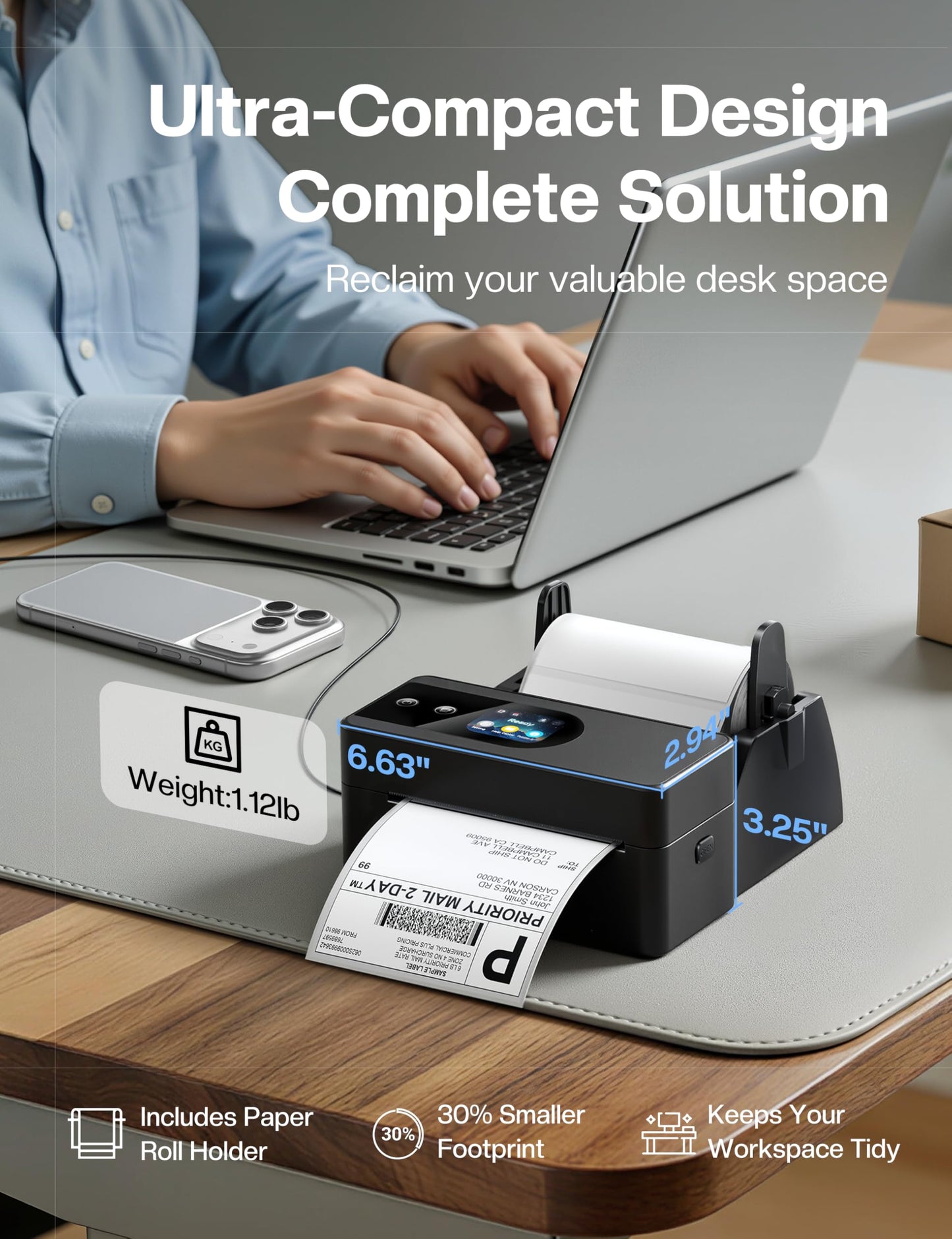 Phomemo Thermal Label Printer Upgraded with Touchable Screen, Shipping Label Printer for Small Business, 4x6 Wireless Thermal Label Printers for Shipping Package, Compatible with Amazon, Shopify, USPS