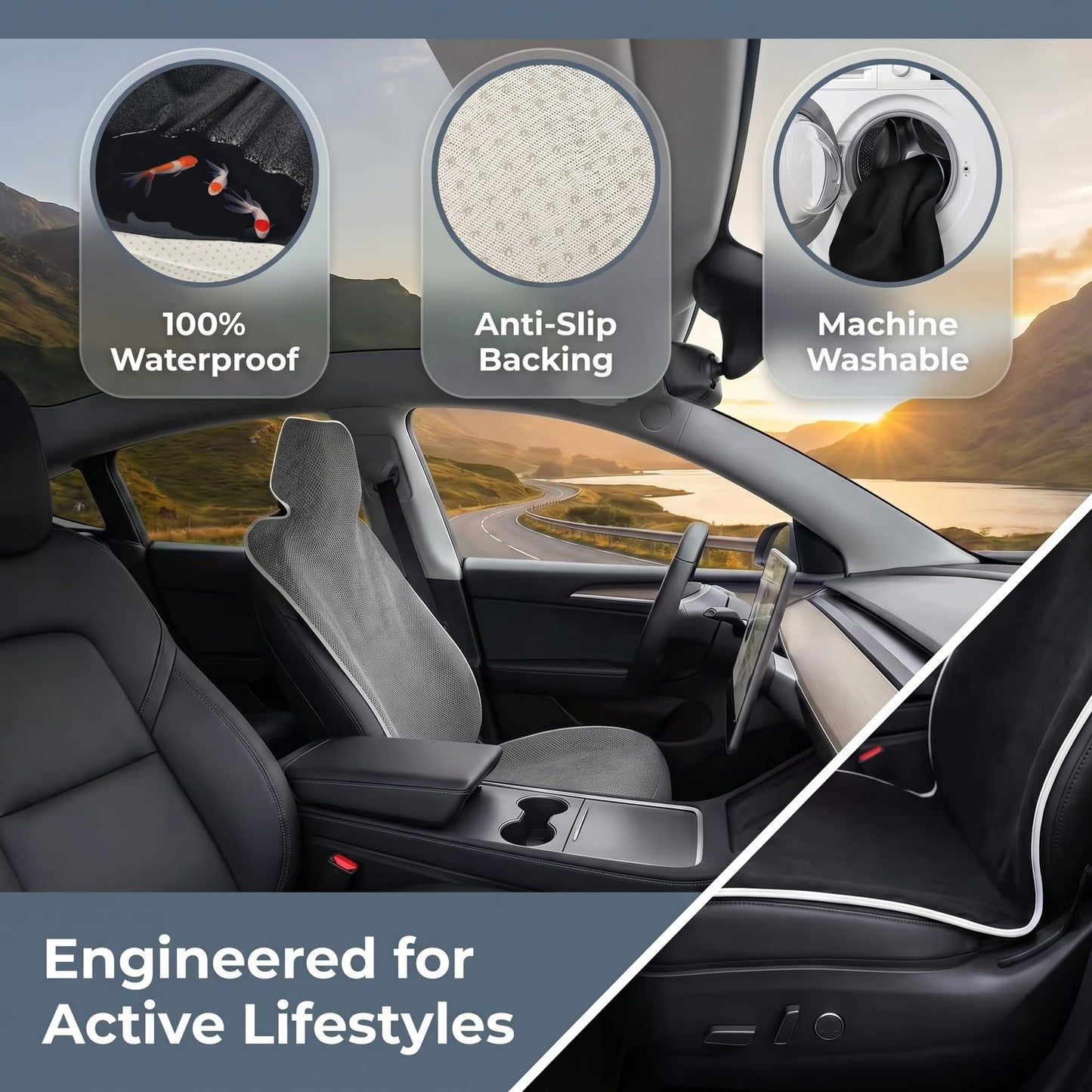 SCOMANAGE Waterproof Stain Resistant Towel Car Seat Covers，Universal Non-Slip for Gym Workout, Swimming, Beach and Workout Outdoor, Machine Washable(Gray, 2 Pack)