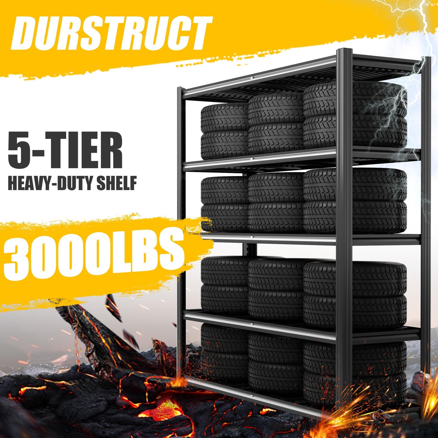 Durstruct 5 Tier Heavy Duty Metal Storage Rack, 48”W x 24”D x 72”H, Adjustable Shelving Unit with 3000 LBS Total Load Capacity, for Warehouse, Garage, Kitchen, Bathroom,Industrial