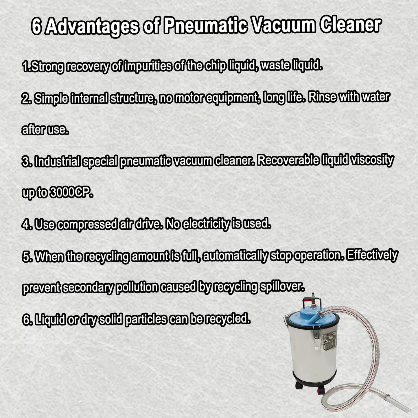 INTBUYING Pneumatic Vacuum Cleaner, Stainless Steel Industrial Iron Chip Oil Absorber with 30L Large Capacity