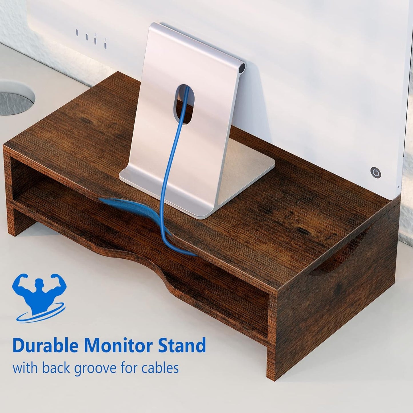2 Zimilar Monitor Stand Riser, Tiers Laptop Computer Monitor Riser for PC Screen, iMac, Desktop Wooden Screen Monitor