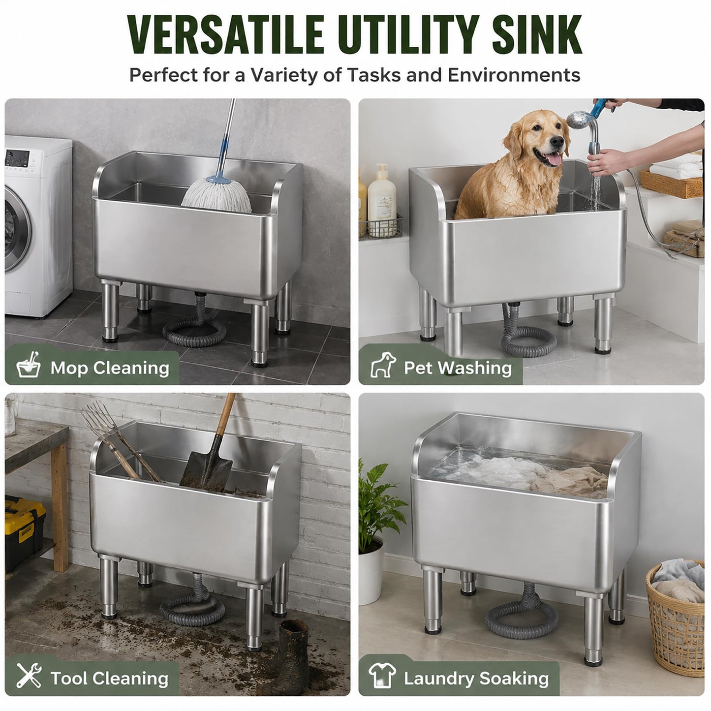 CYGJYZOD Floor Mop Sink With Drainage/Strainer,stainless steel utility sink,304 Stainless Steel,for Laundry Room,Kitchen, Restaurant, Garages (23.6"L x 16.1"W x 21.6"H)