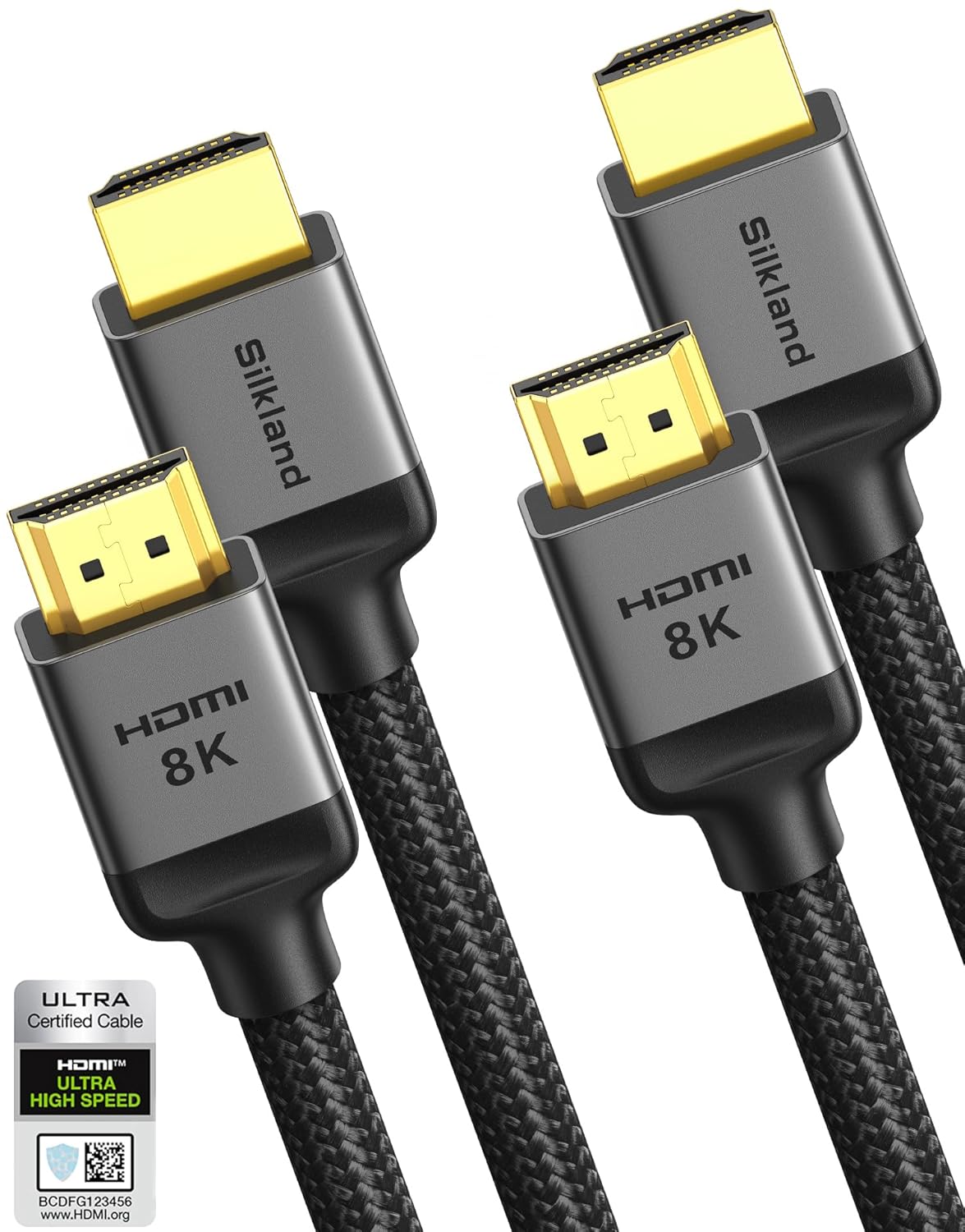 10K 8K 2.1 2-Pack 3.3FT, 2.1 [8K@60Hz, 4K@120Hz] Dolby 48Gbps, Silkland HDMI Cable Certified Ultra High Speed HDMI