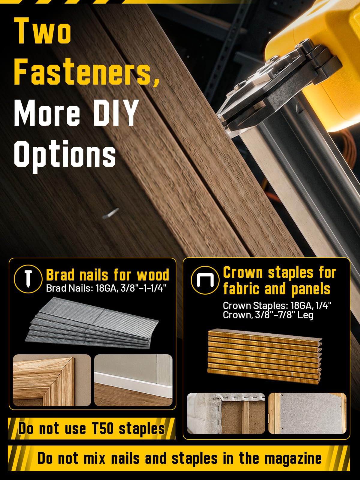18GA Cordless Brad Nailer Compatible with Makita 18V LXT-Style Batteries, 2-in-1 Electric Nail Gun and Staple Gun Kit with 2 x 2.0Ah Batteries for Woodworking, Furniture Repair & Upholstery