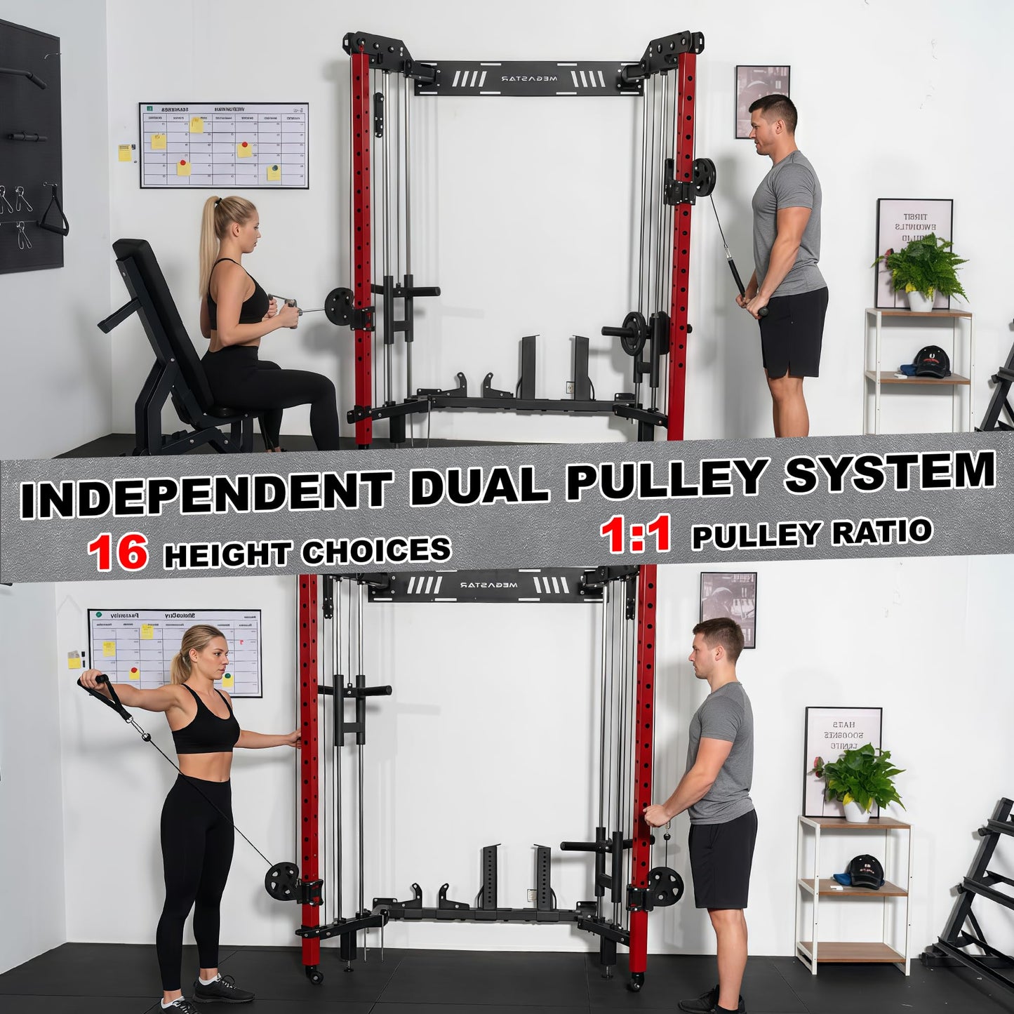 Power Cage, Folding Power Rack, 2000LBS Wall Mounted Squat Rack with Cable Pulley System, Landmine Attachment and Multi-Grip for Home Gym Small Space