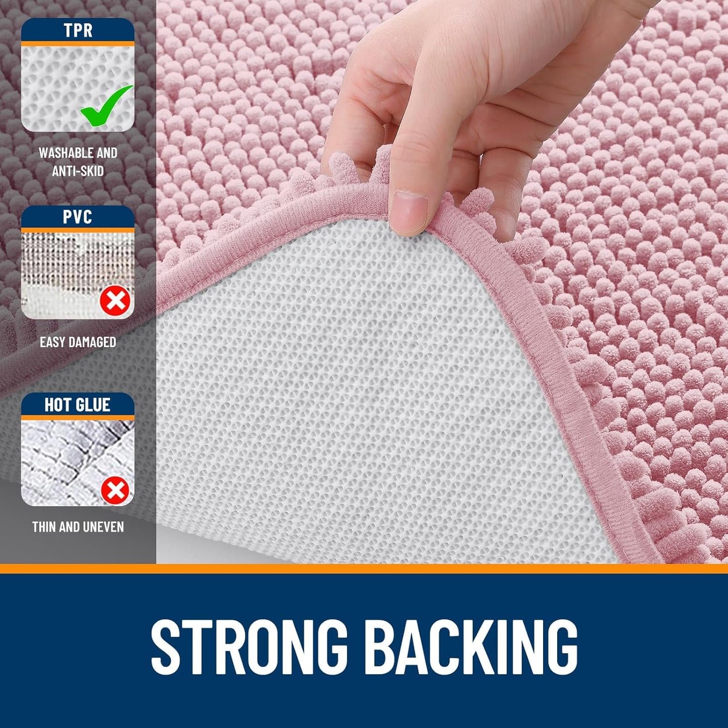 OLANLY U-Shaped Toilet Rugs - Extra Soft Chenille Bathroom Mat, Quick-Dry & Non-Slip | 24x20, Dusty Rose