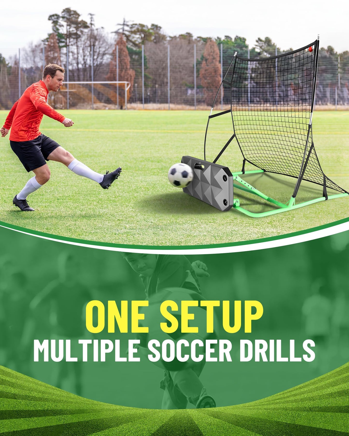 SPOYNAL 2-in-1 Soccer Rebounder with Adjustable Dual-Sided Rebound Board, Soccer Rebounder Net for Passing, Volleys & Ground Drills, Soccer Training Rebound Net for Solo & Team Practice