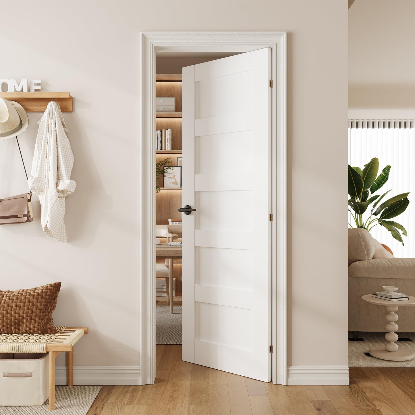 SMARTSTANDARD 28" x 80" Interior French Slab Door, 5-Panel Pantry Door for Pocket, Bedroom, Laundry, Bathroom, Pre-Assembled Solid Core Doors Without Hardware Kit, White Primed