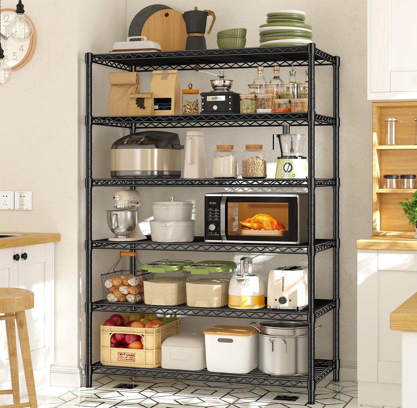 DurayLoly Storage Shelves Metal Shelving Unit 6Tier Wire Shelving Rack 1200LBS Heavy Duty, Adjustable Pantry Shelves, Metal Shelf for Kitchen,Garage Shelving,Closet Shelves,75" Hx 36" Wx 18" D