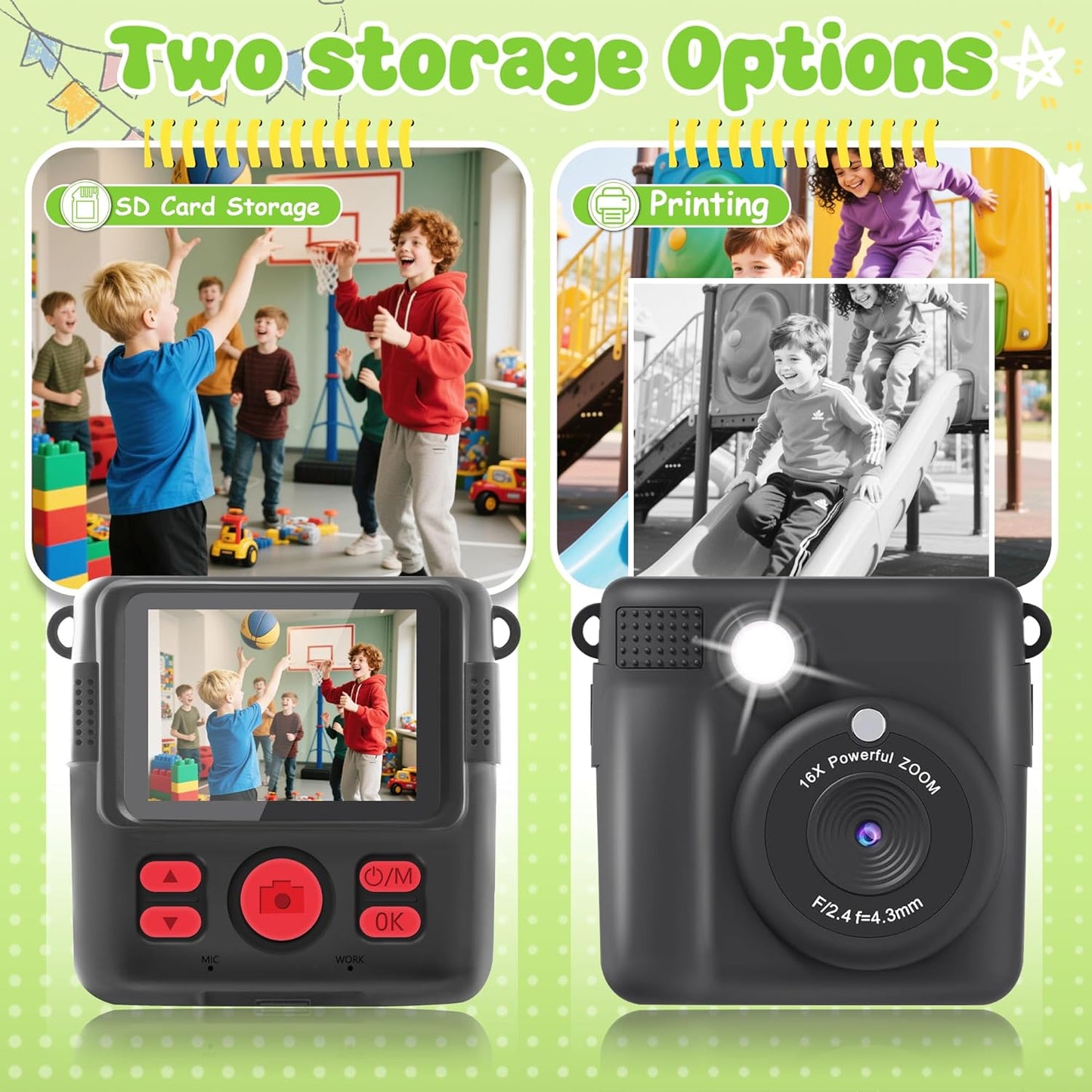 WEEFUN 2.4 Inch 1080P 16X 32GB 4 5 6 7 8 9 10 Kids Camera Instant Print, Safe Toddler Camera, Screen, with Zoom, TF