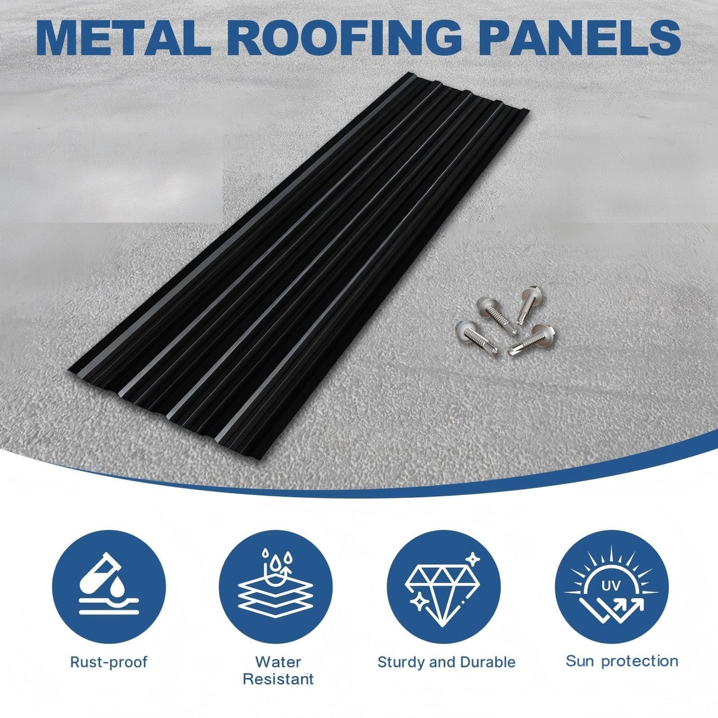 18 Pcs Metal Roof Panels, 18"×43" Metal Siding Panels with 200 Screws and Glove, Corrugated Roofing Panel, for Garages, Sheds, Chicken Coop, Patio, Black
