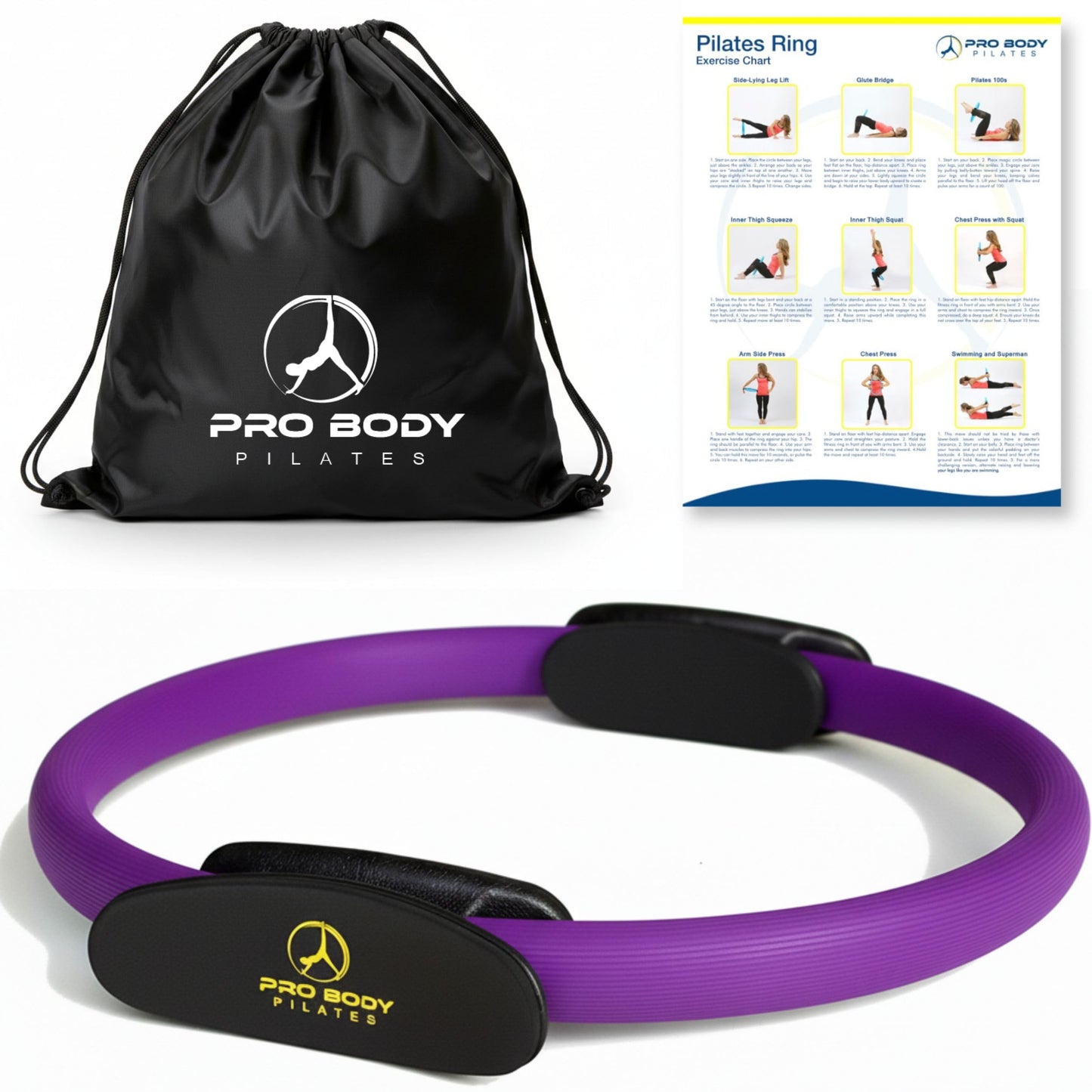 ProBody Pilates Fitness Circle – 14 Inch Pilates Ring for Yoga and Other Workouts, Focusing on Toning Inner Thighs, Arms, Core and Back, at Home Pilates Equipment (Purple)