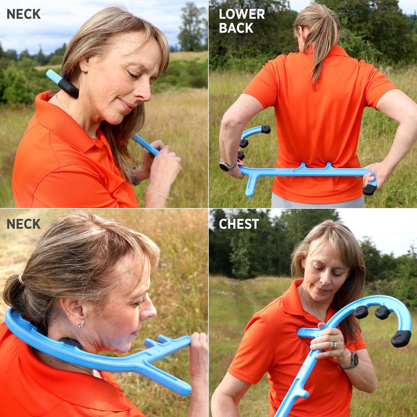 Tiger Tail Tiger Cane Back & Neck Massager – Trigger Point Deep Tissue Acupressure Therapy Cane Massage Hook with 7 Gription Knobs, 2-Piece Massage Tool for Muscle Knot & Shoulder Pain Relief, Blue