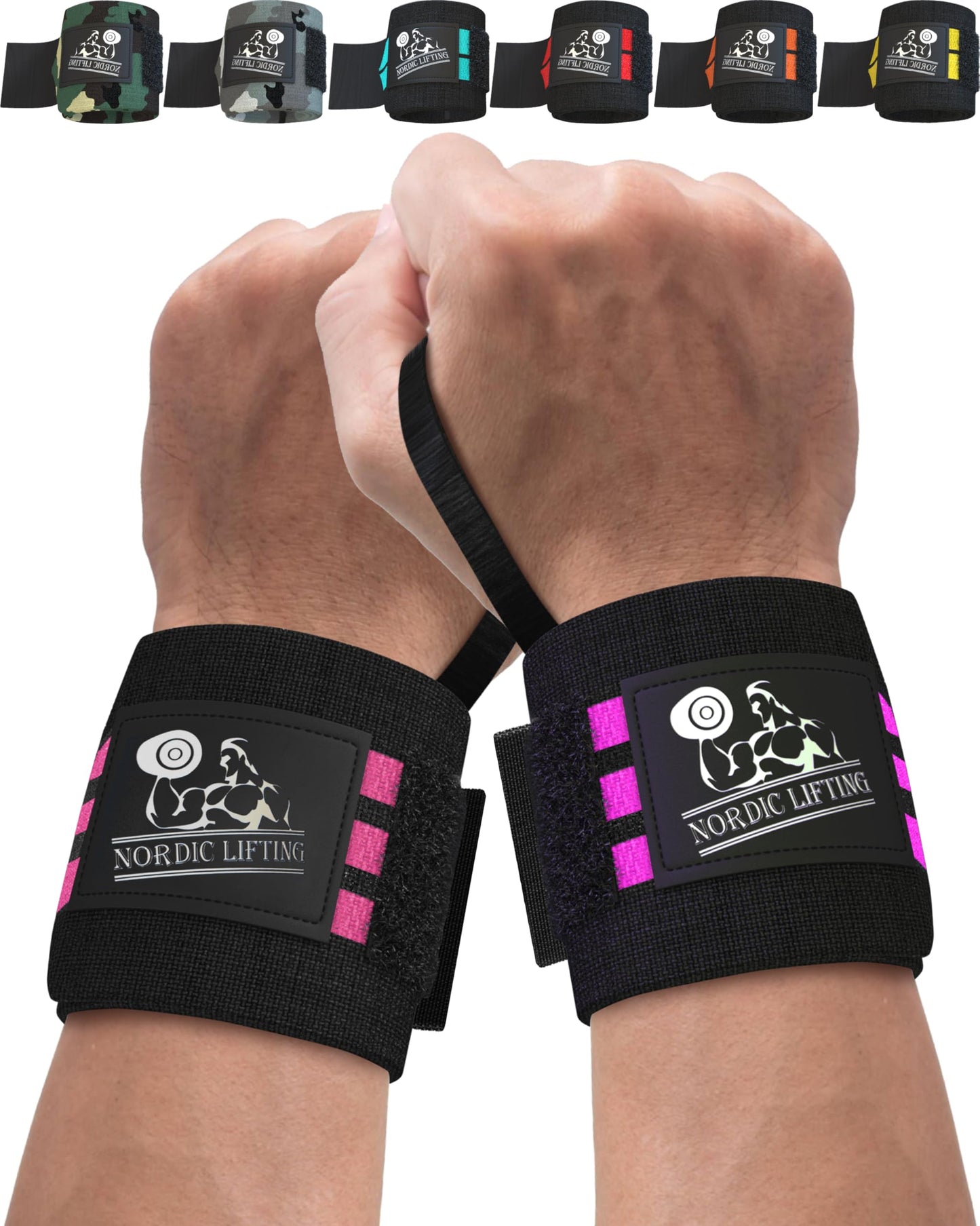 Nordic Lifting Wrist Wraps (2 Pairs) – Adjustable Wrist Wraps with Thumb Loop for Weightlifting, CrossFit & Powerlifting – Gym Essentials Support for Men & Women, Pink/Purple