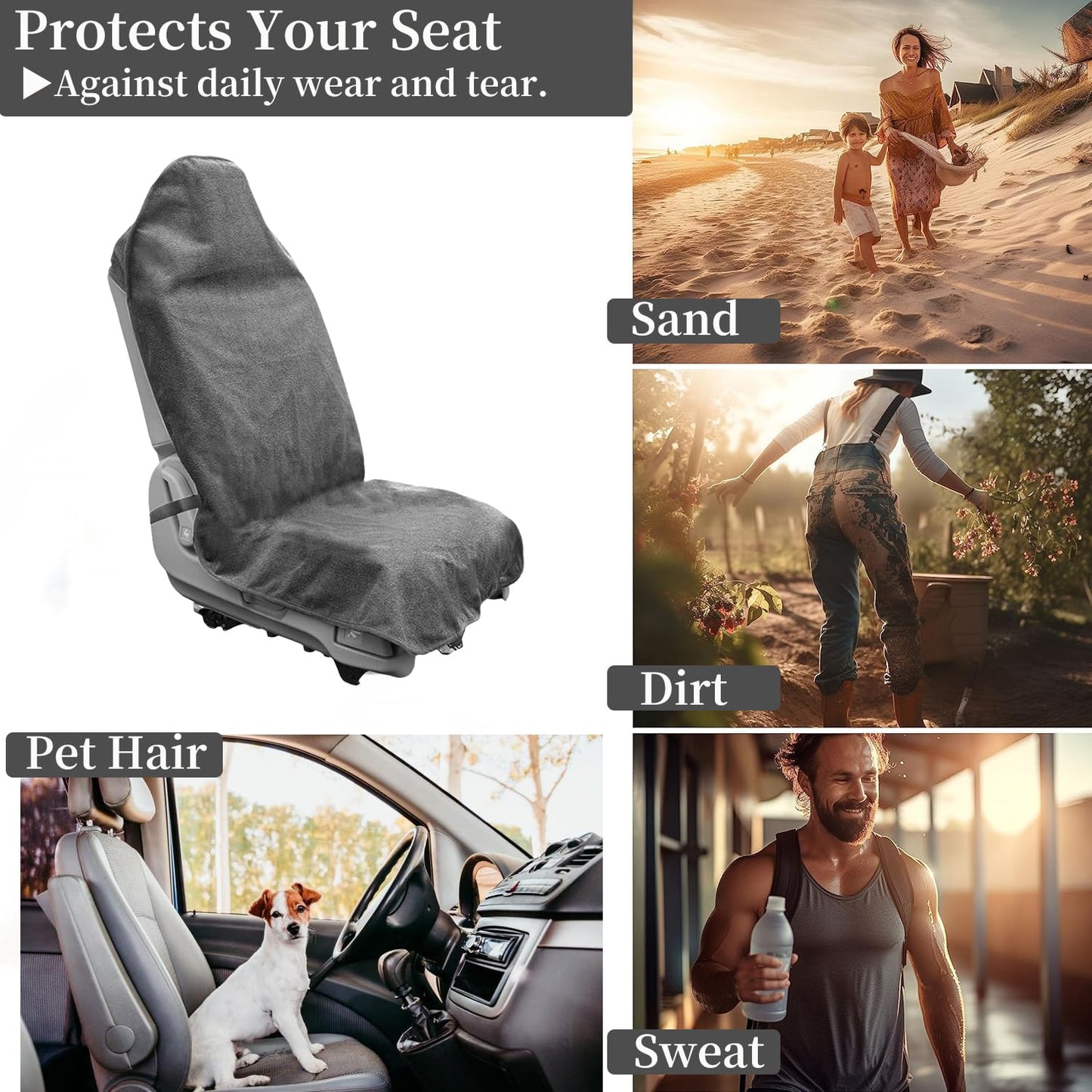 VOPHIA car seat Covers Waterproof & Non-Slip Car Seat Cover Protector - Universal Fit for All Cars,Gym & Beach Use,car seat Towels for Sweat,Pet-Friendly Protector(Grey)