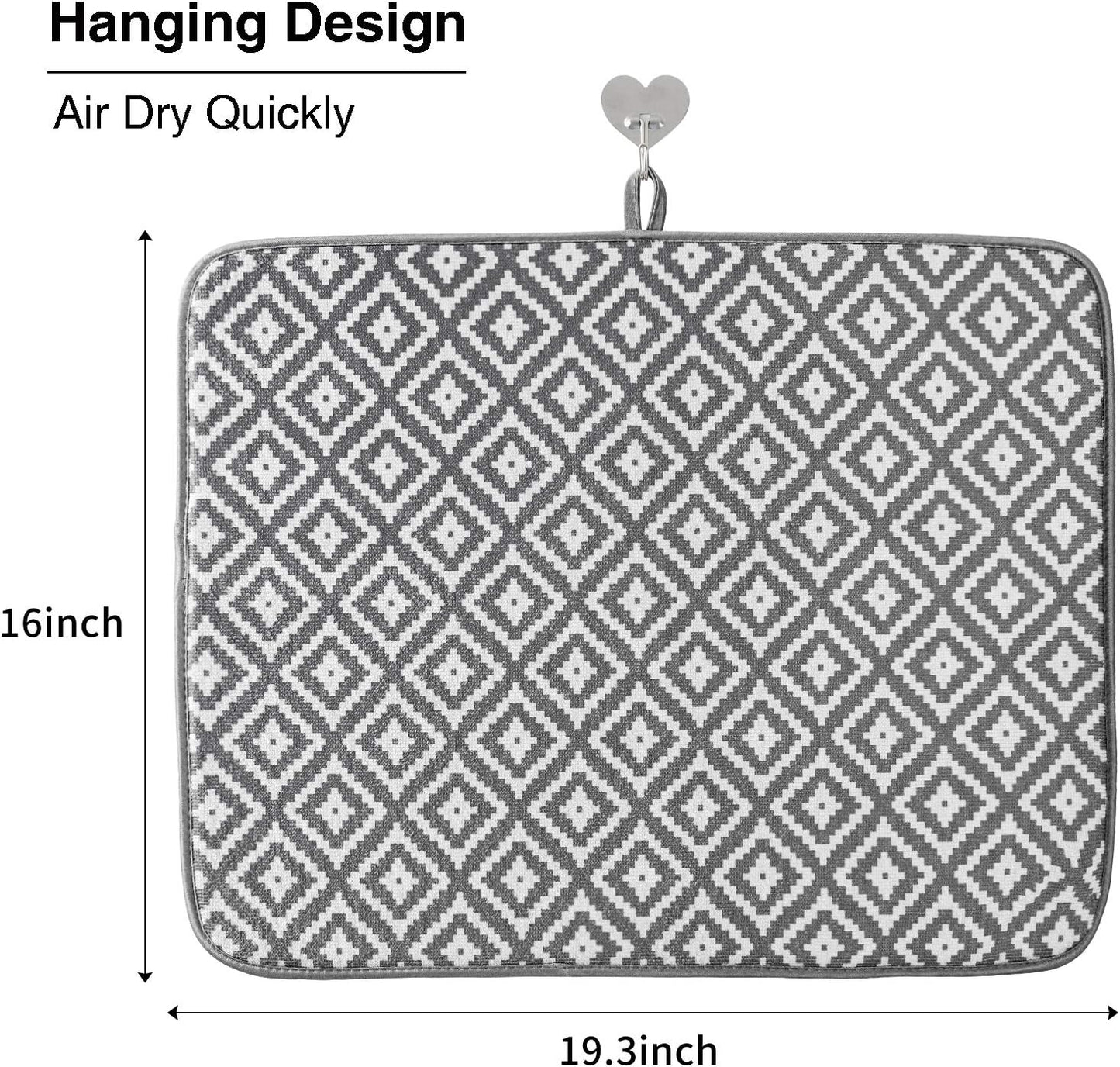 Subekyu Dish Drying Mat - Ultra Absorbent Microfiber Drainer Mats | 2 Pack, 19.2 x 15.8 Inch (Rhombus)