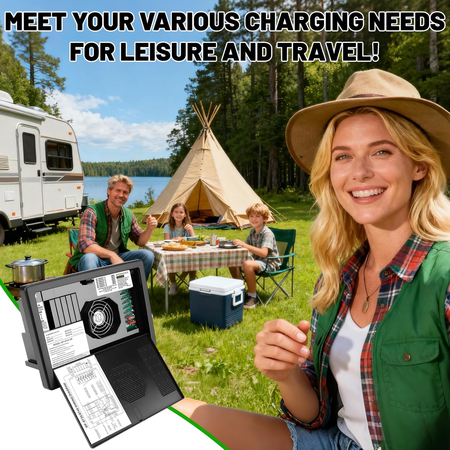 WF-8735-AD RV Power Converter Charger, 30 Amp Power Center Support Auto Detect, 30/35 Amp DC Output, 3 Level Charging,WF-8735-AD Battery Charger Suitable for RV,Camper,Caravans,Travel Trailer