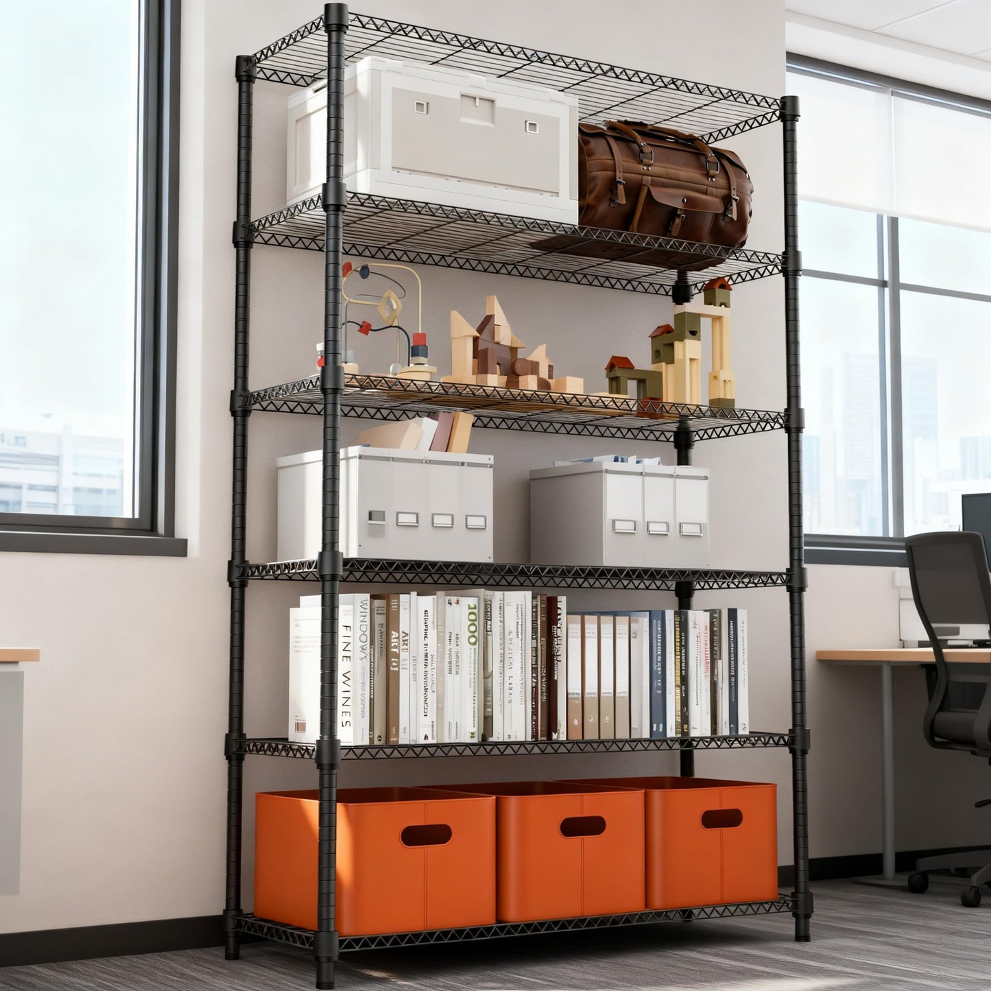 M MZG 2100LBS 47.2" W 6 Tiers Shelf Storage Shelves Metal Shelving Unit Heavy Duty Garage Shelving Adjustable Wire Shelves for Pantry,Kitchen,Garage,Basement,Black 17.7" D x 47.2" W x 82.4" H