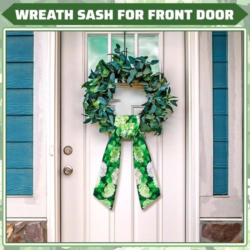 Elegant Wreath Sash - Satin Blank Sashes for Embroidery | Indoor/Outdoor Home Decor (White & Green)